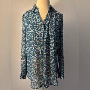 Teal Floral Button-Up Blouse